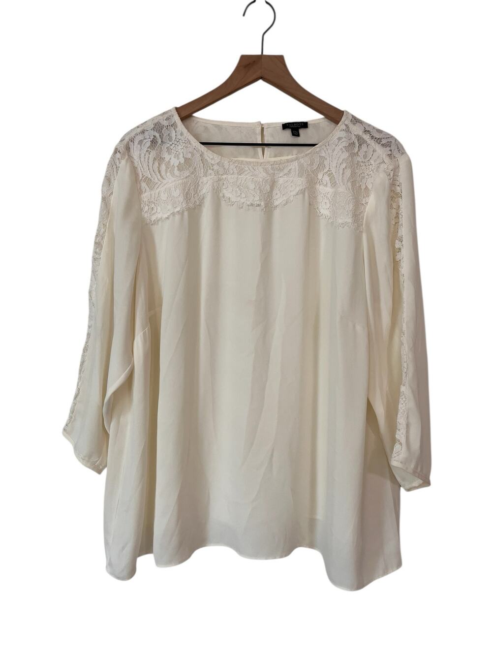 Talbots Womens Scoop Neck Lace Detail Ivory Cream Blouse Size 2X Petite